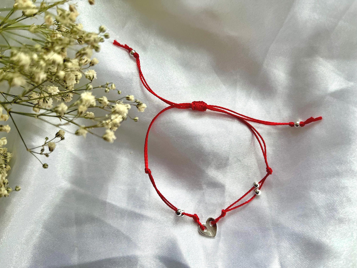 Sterling silver heart charm string bracelet, adjustable heart bracelet, charm bracelet valentines gift for girlfriend, mothers day present