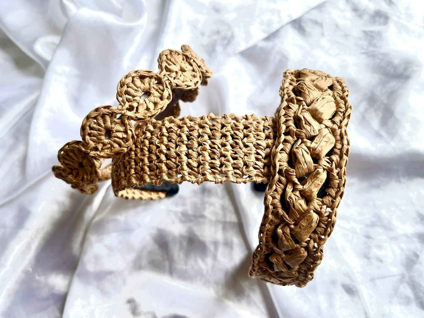 Boho crochet raffia headband