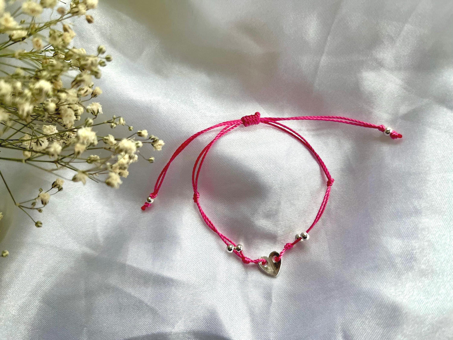 Sterling silver heart charm string bracelet, adjustable heart bracelet, charm bracelet valentines gift for girlfriend, mothers day present