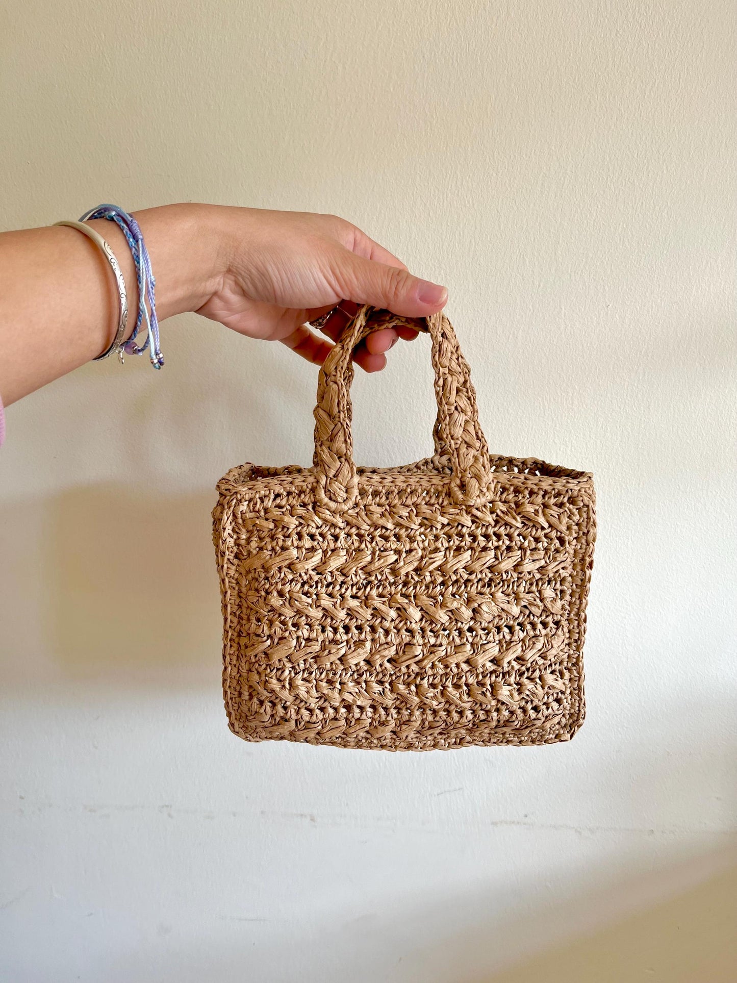 Mini summer raffia tote bag