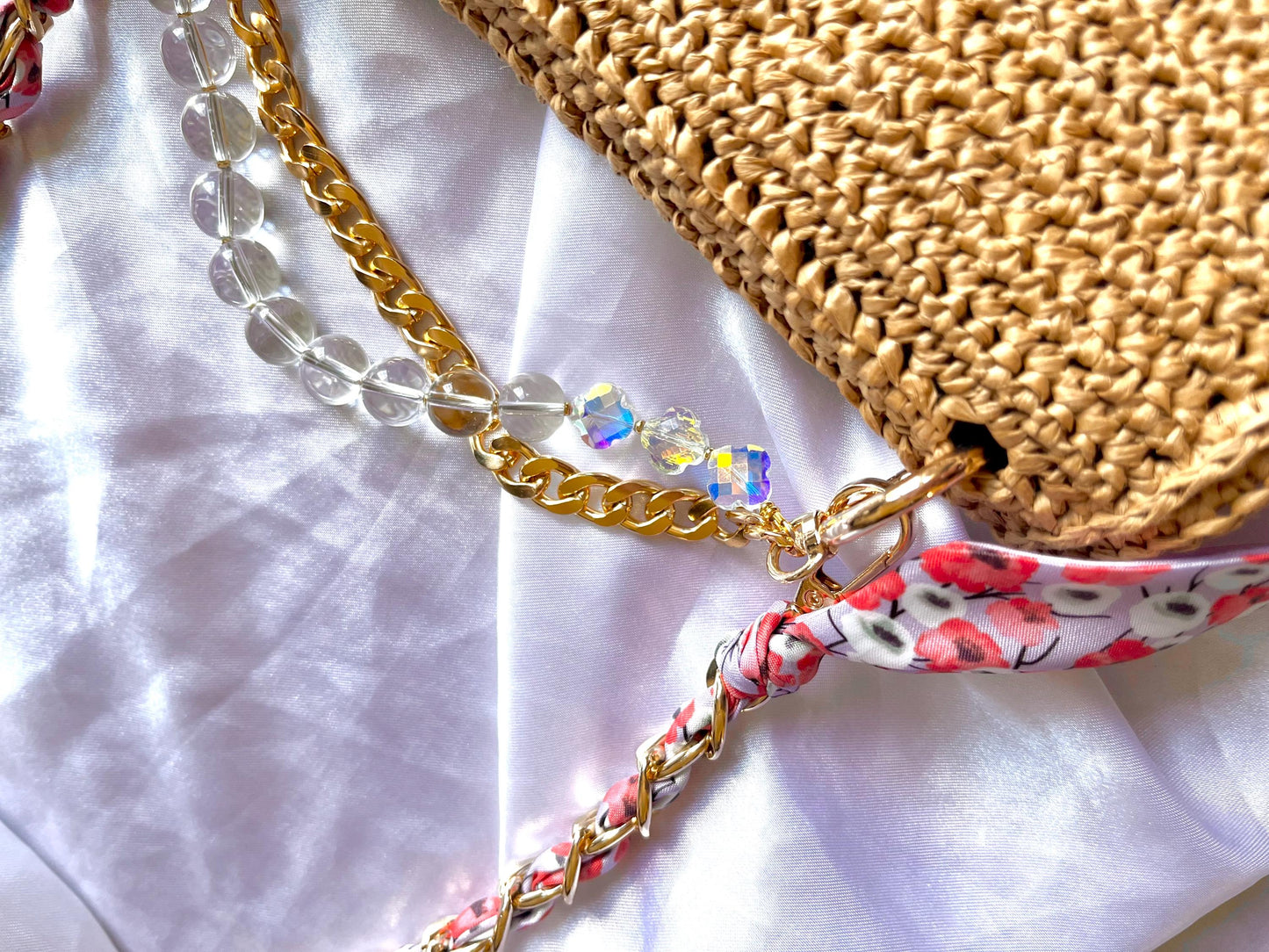 Boho Chic raffia classic flap bag with beaded handle