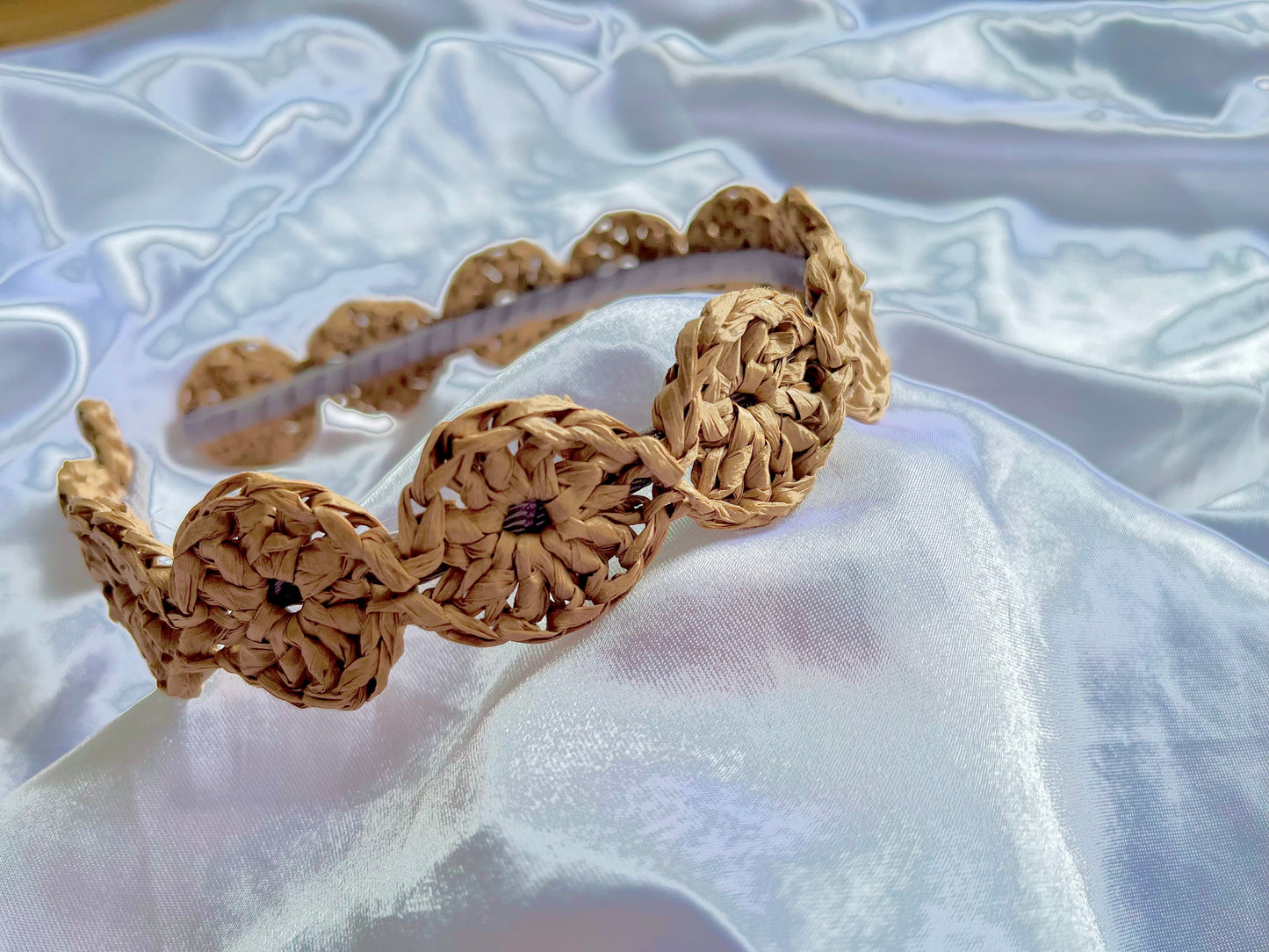 Boho crochet raffia headband