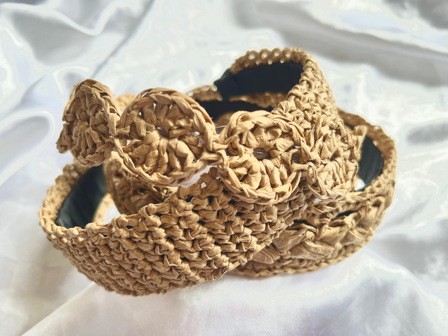 Boho crochet raffia headband