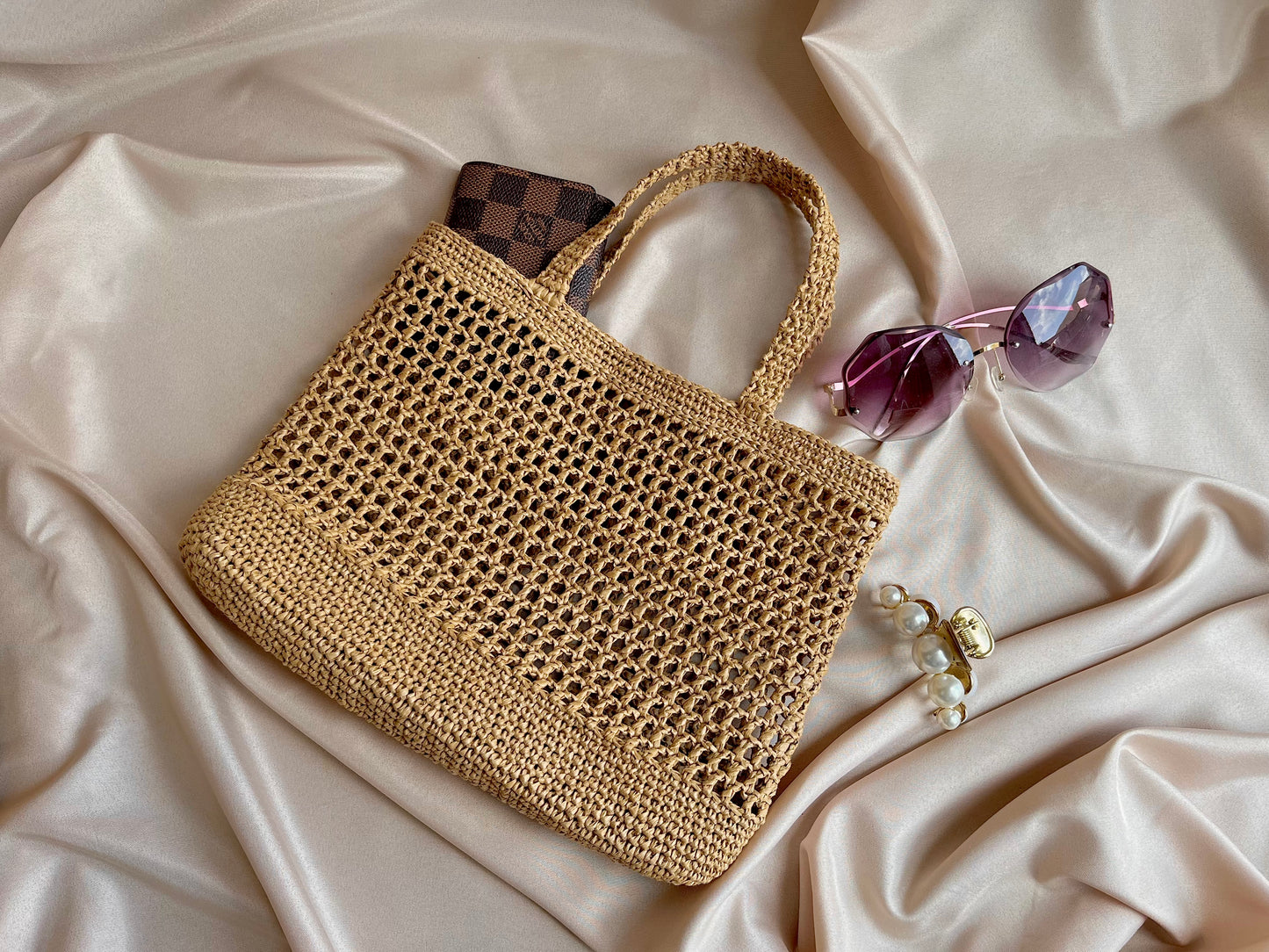 Chic raffia tote for summer beach holiday