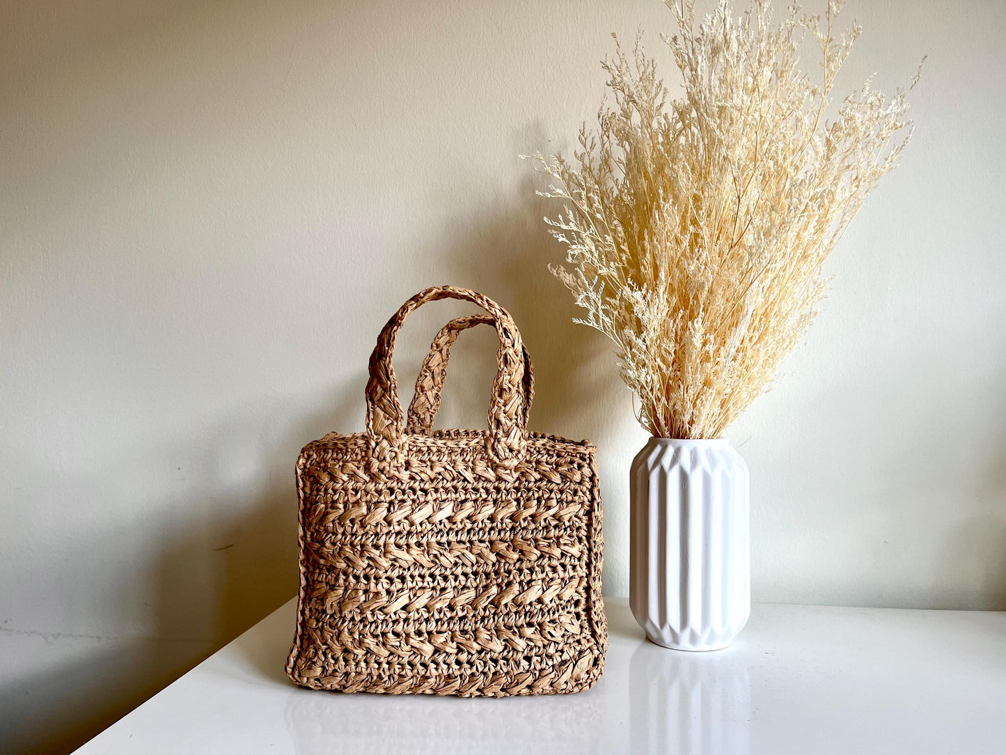 Mini summer raffia tote bag