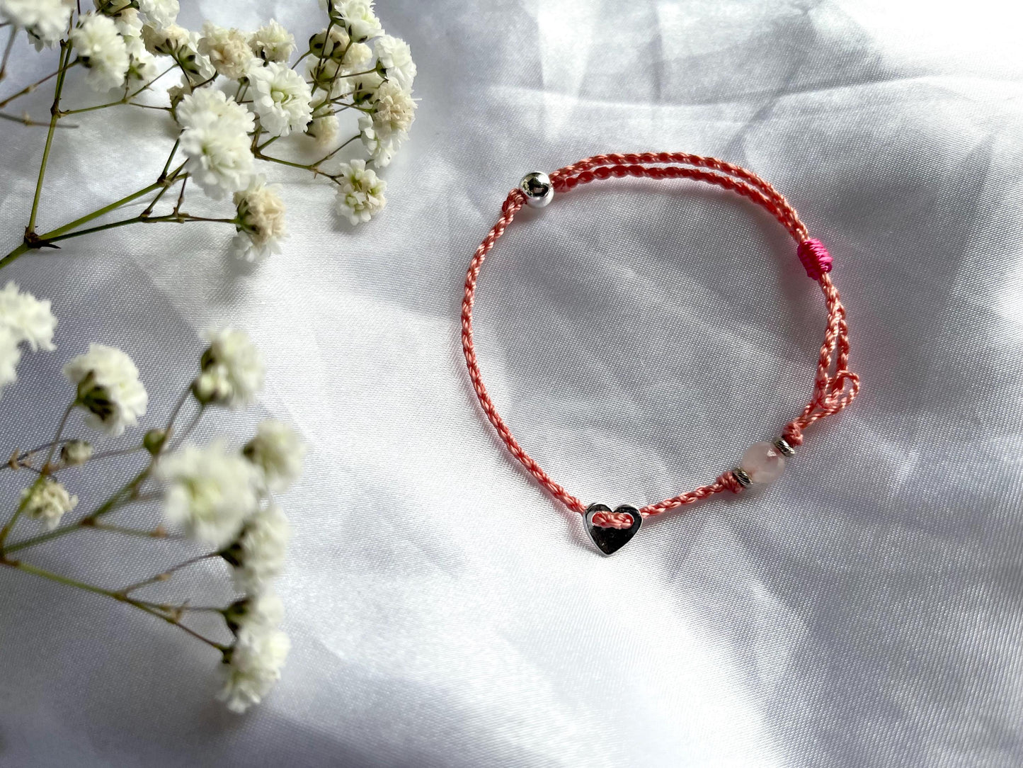 Dainty silver heart natural crytal beaded bracelets. Aquamarine, rose quartz, amethyst bead bracelets, sterling silver heart charm bracelets