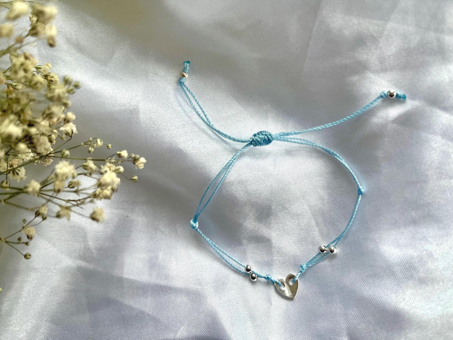 Sterling silver heart charm string bracelet, adjustable heart bracelet, charm bracelet valentines gift for girlfriend, mothers day present
