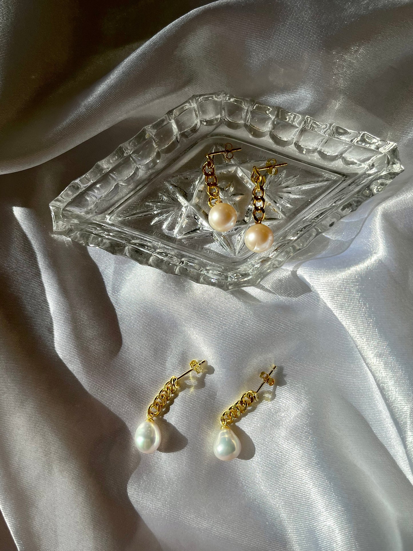 Freshwater pearl chunky gold plated silver cuba chain dangle earrings 