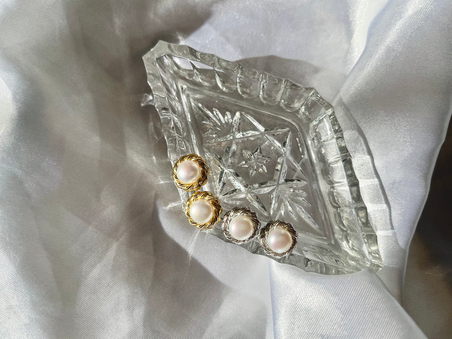 Vintage Inspired halo freshwater pearl studs