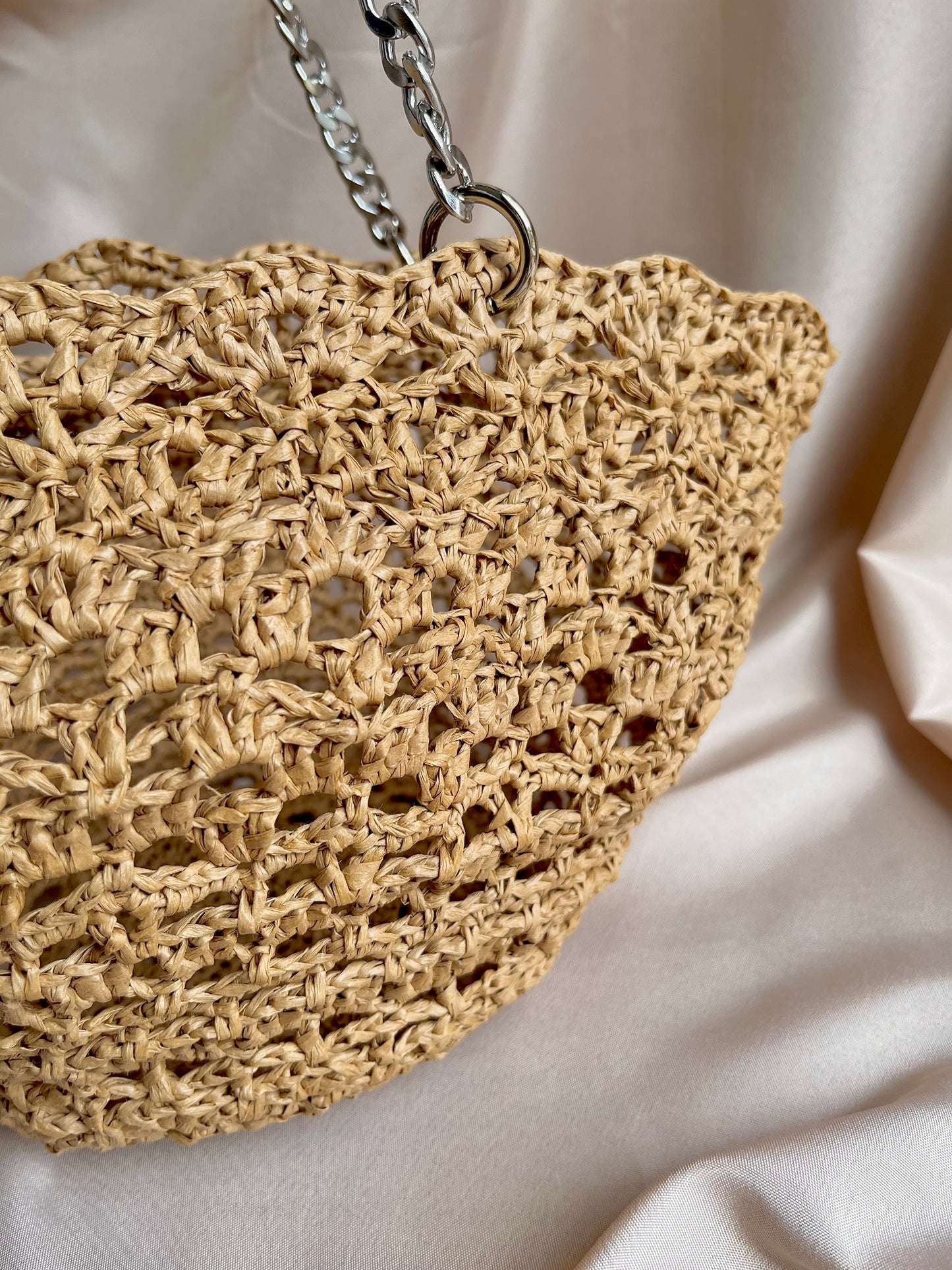 Crochet raffia lace pattern basket bag