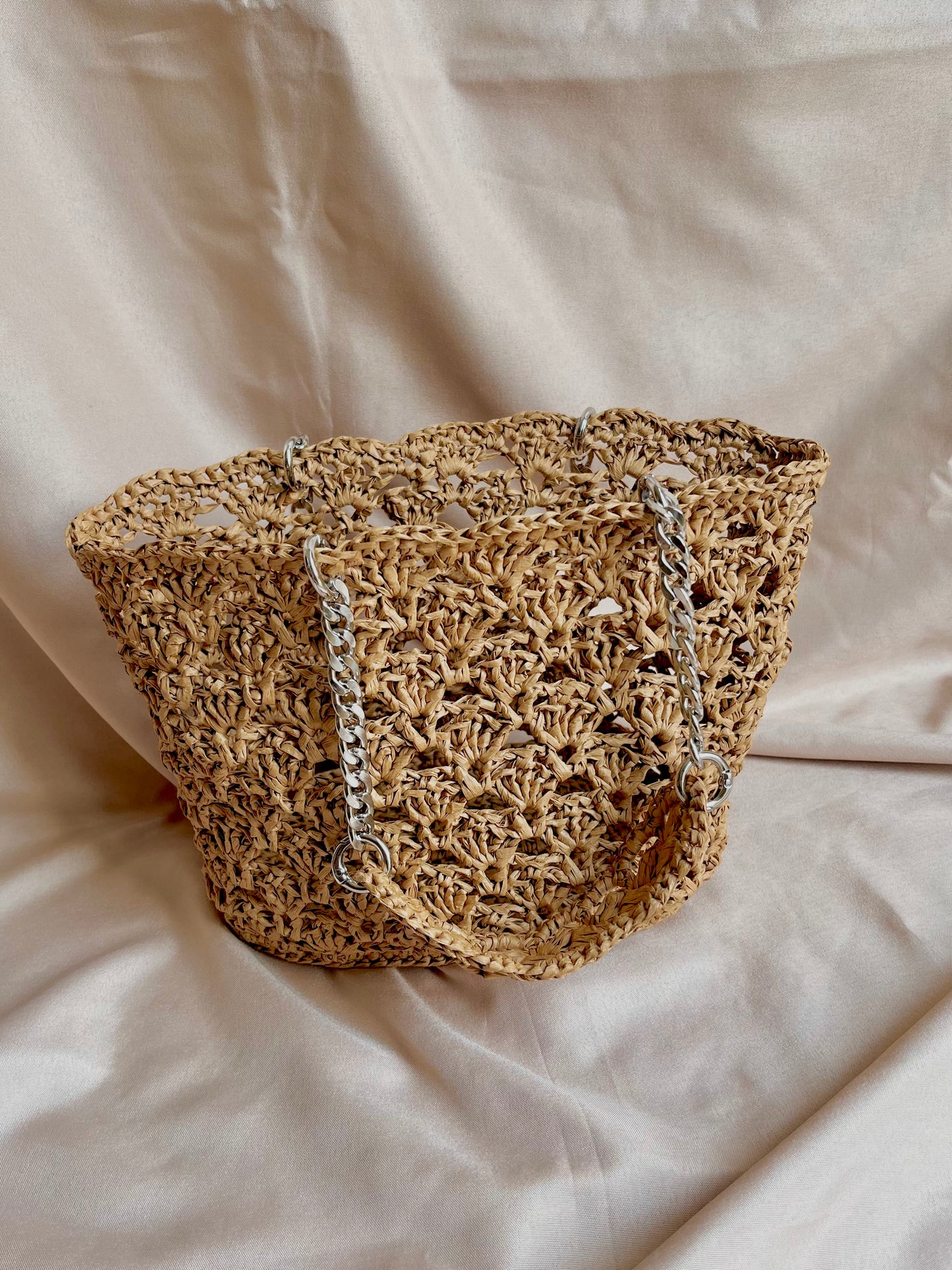 Mini raffia tote bag with silver hardware