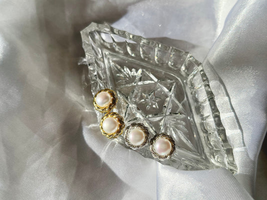 Vintage Inspired halo freshwater pearl studs