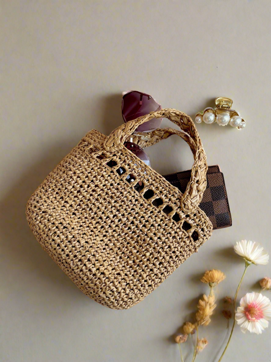 Mini summer raffia beach tote