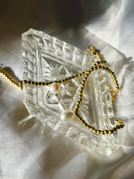 Gold plated silver beaded freshwater pearl bracelet