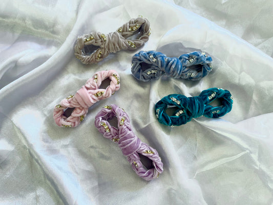 Diamanté velvet braid bow barrettes