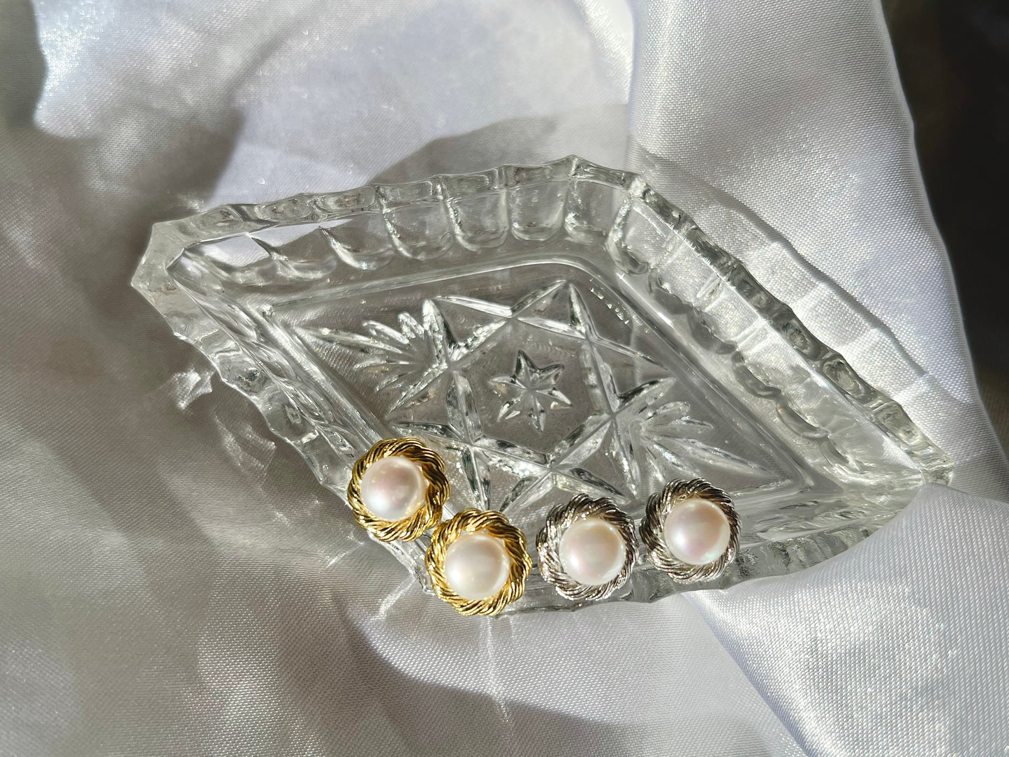 Vintage Inspired halo freshwater pearl studs