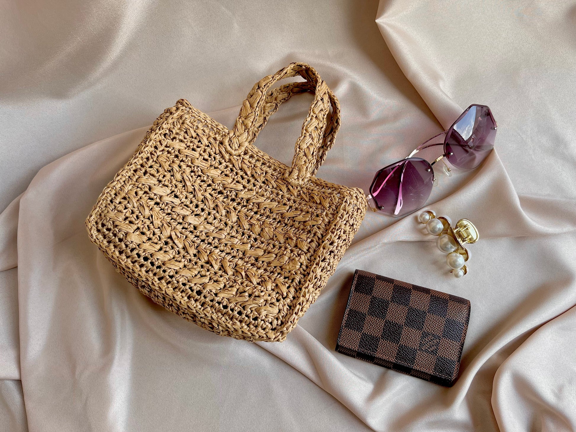 Mini summer raffia tote bag