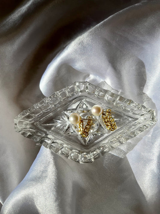 Unique chunky gold plated silver cuba chain freshwater pearl earrings