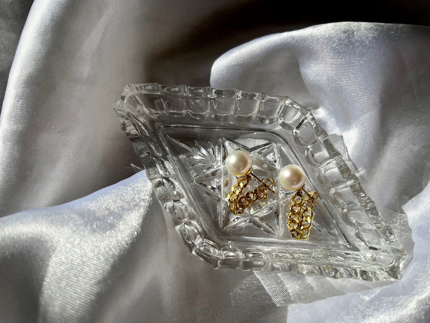 Unique chunky gold plated silver cuba chain freshwater pearl earrings