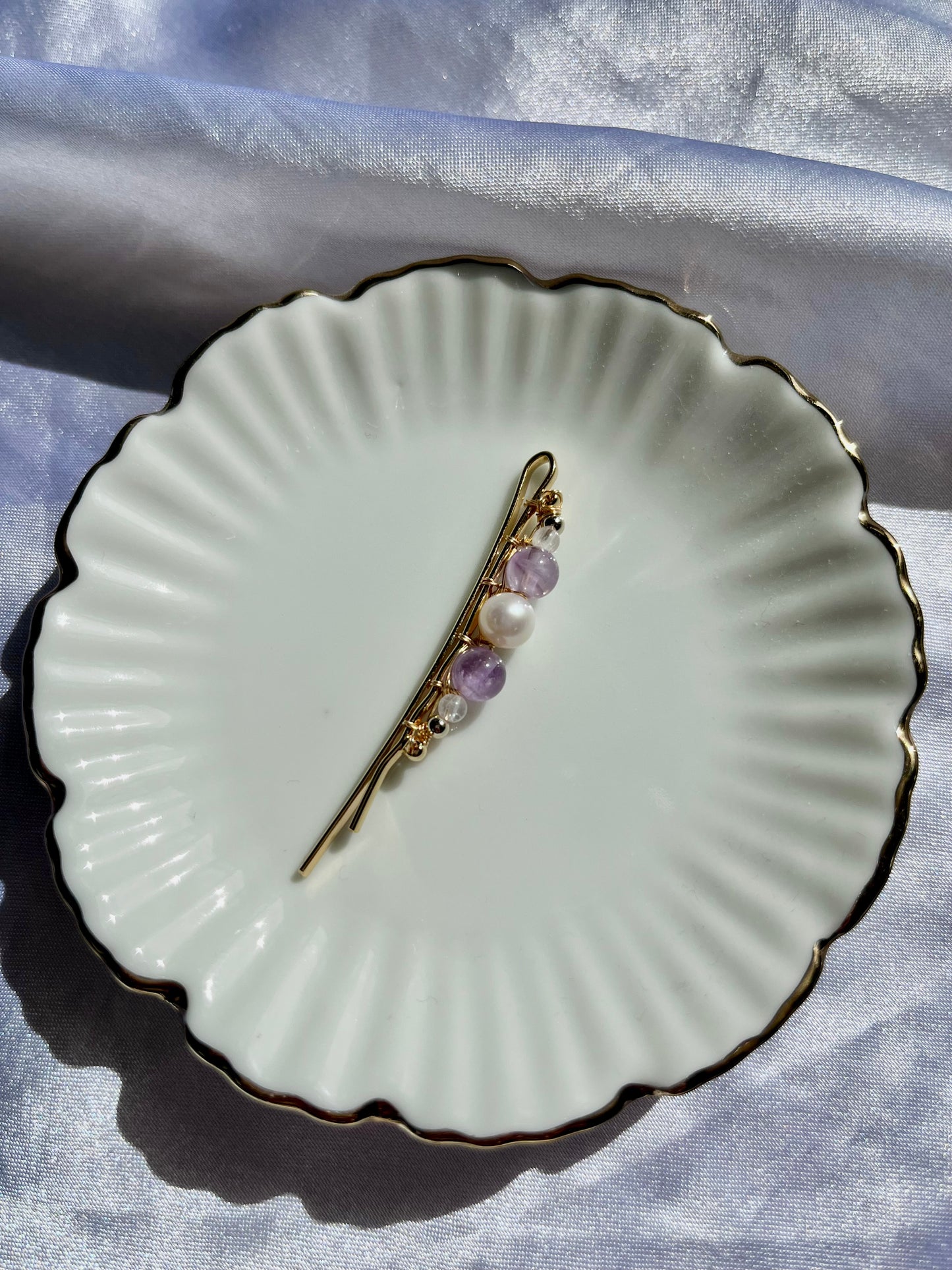 Genuine freshwater pearl aquamarine amethyst bobby pin, freshwater pearl hair pin, freshwater baroque pearl and crystal hair accessories
