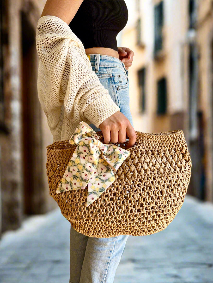 Boho corchet raffia basket bag