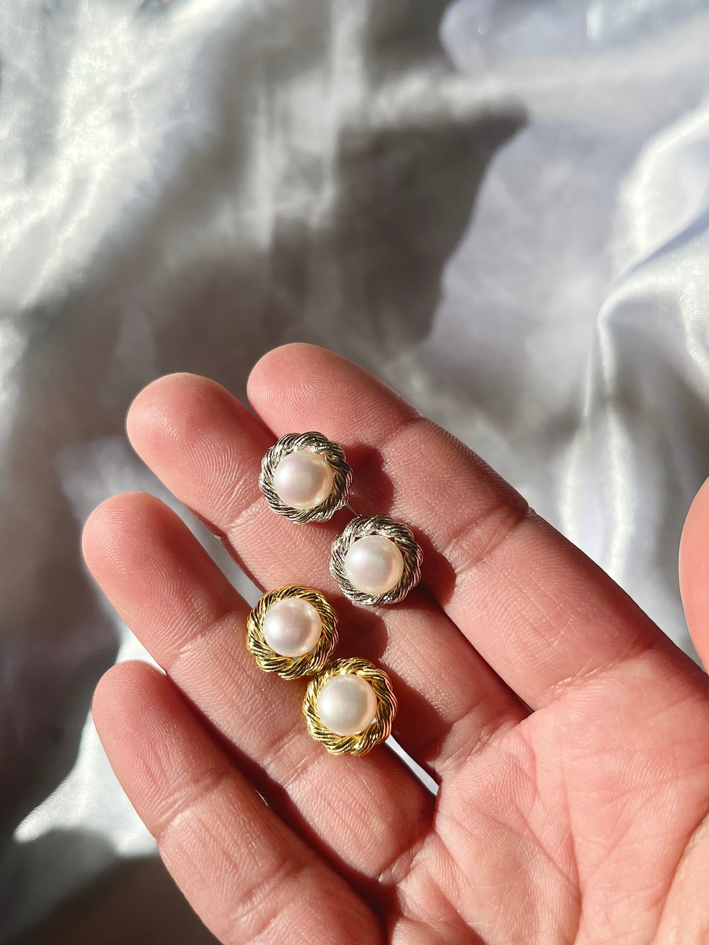 Vintage Inspired halo freshwater pearl studs