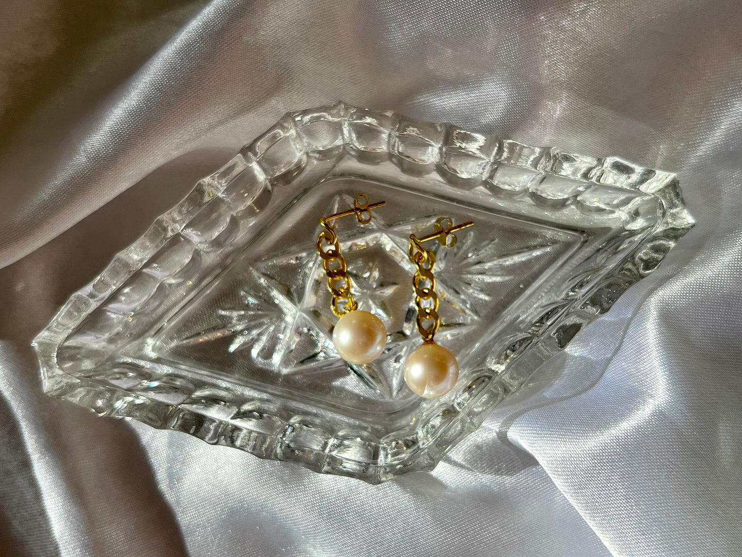 Freshwater pearl chunky gold plated silver cuba chain dangle earrings 