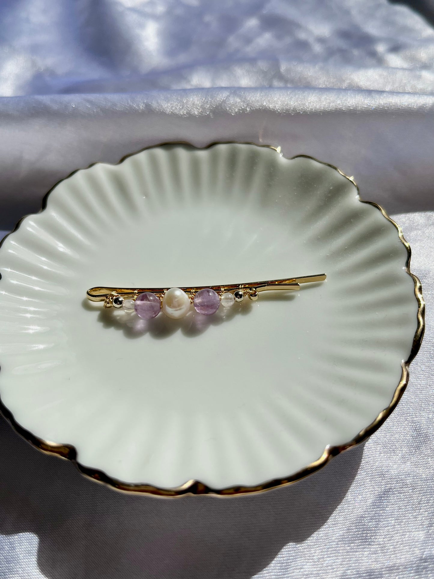 Genuine freshwater pearl aquamarine amethyst bobby pin, freshwater pearl hair pin, freshwater baroque pearl and crystal hair accessories