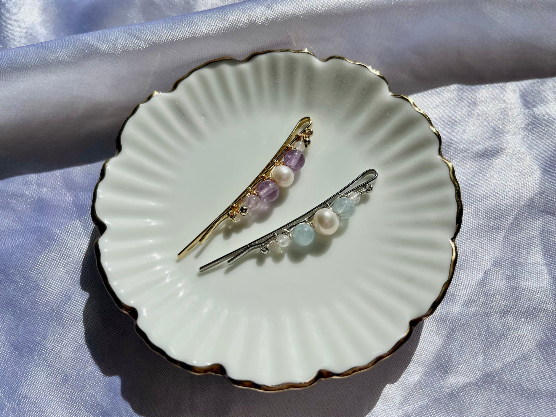 Genuine freshwater pearl aquamarine amethyst bobby pin, freshwater pearl hair pin, freshwater baroque pearl and crystal hair accessories