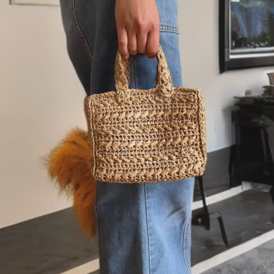 Mini summer raffia tote bag