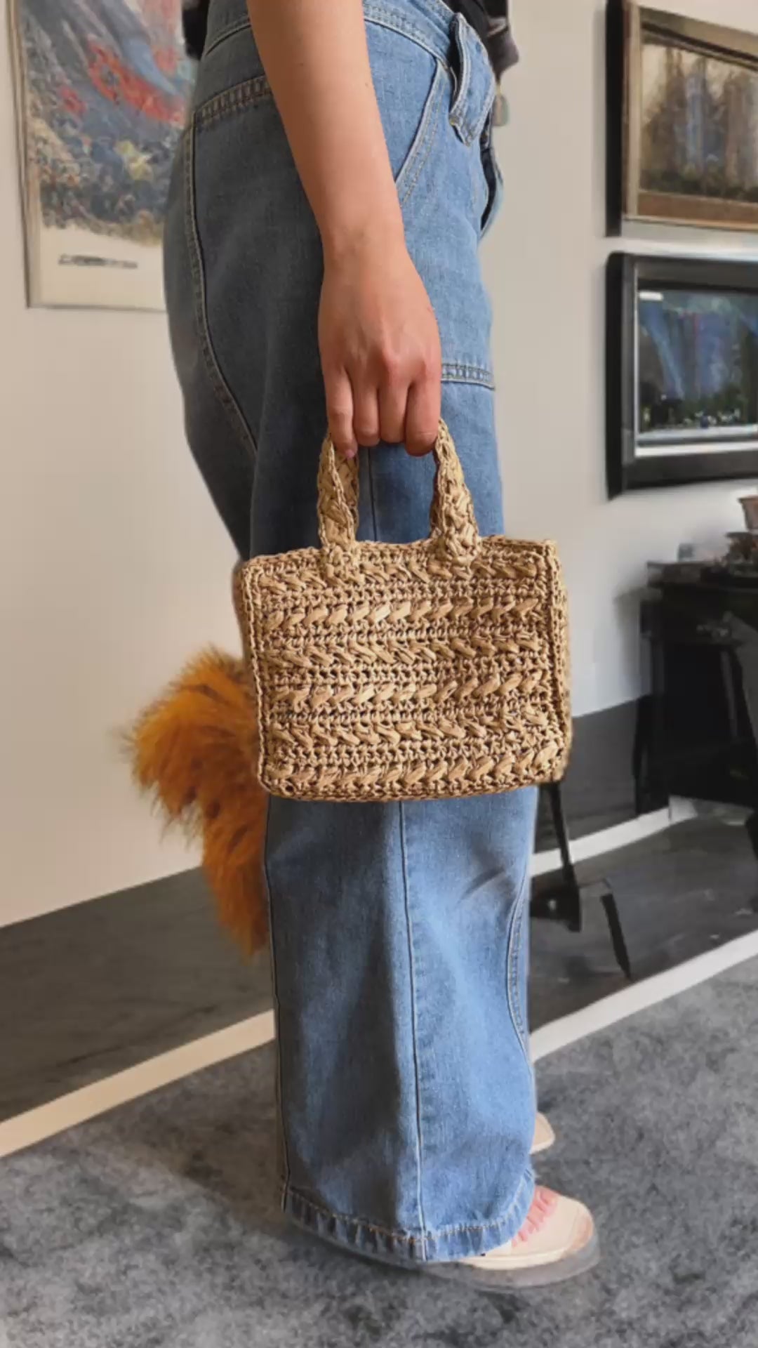 Mini summer raffia tote bag