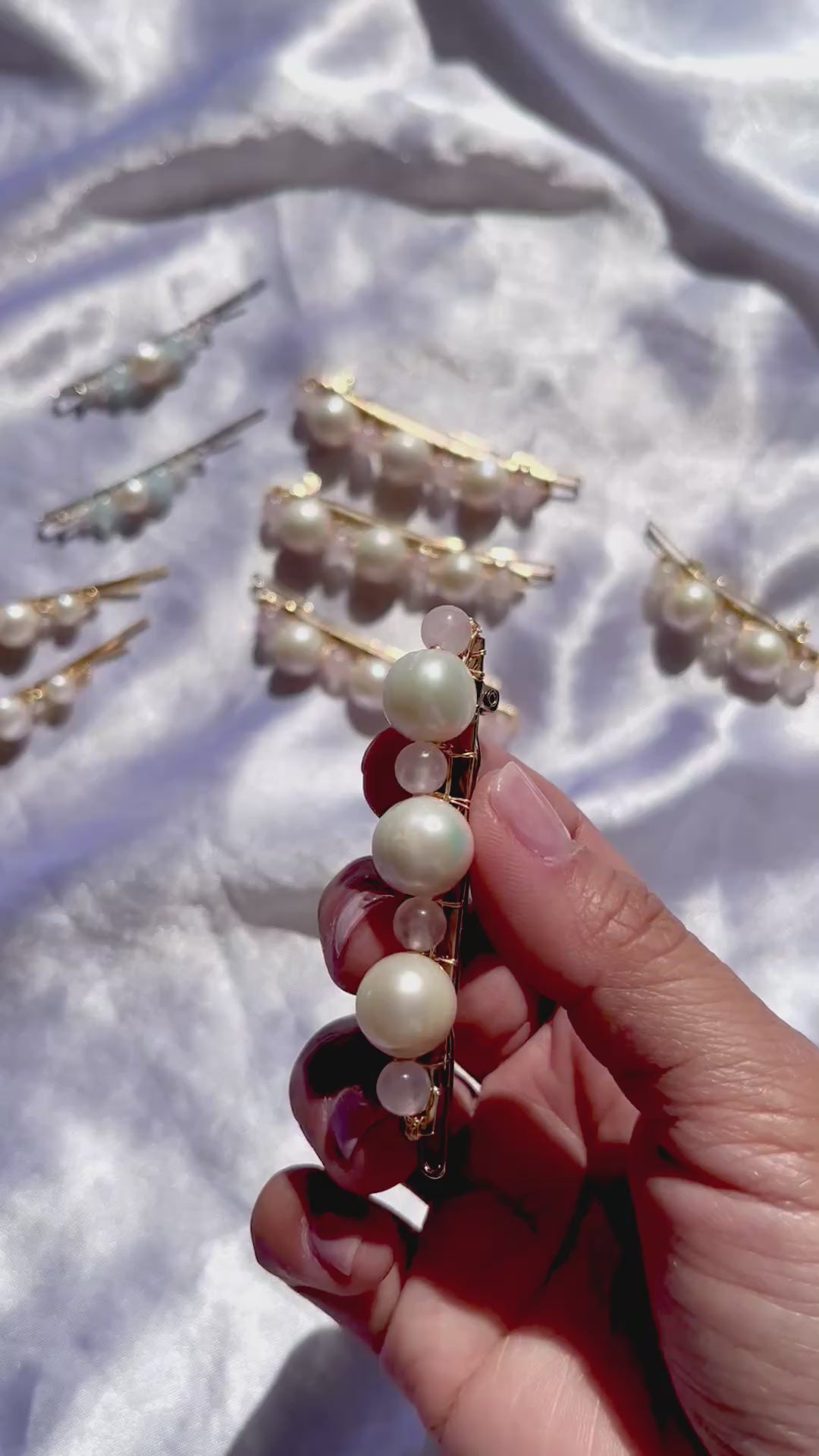Freshwater baroque pearl and rose quartz barrette, freshwater pearl hair pin, baroque pearl and crystal minimalist hair pin, pearl hair clip